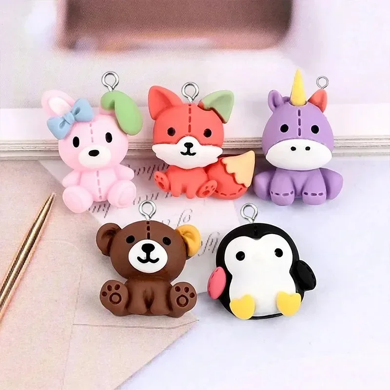 10Pcs Cute Frog Penguin Bear Cartoon Animal Charms, Mini Resin Ornament Pendants, Craft Supplies for DIY Earring Keychain