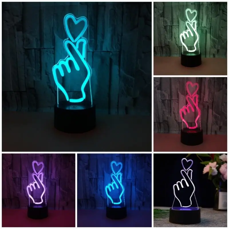 Finger Love 3D Night Light with Touch Switch 7 Color Conversion Desk Lamp for Living Room, Bedroom, Study Decoration Lamps Gift