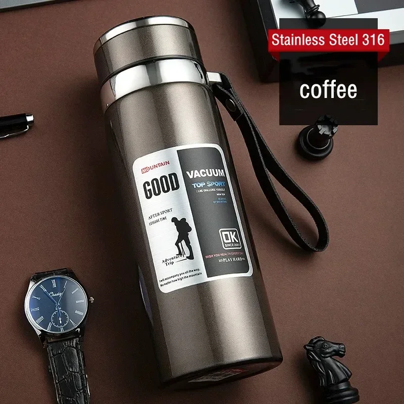 NONE 600 ml/1000 ml/1200 ml Doppel-Thermoskanne aus Edelstahl 316, mit Filter, tragbare Kaffee-Tee-Thermoflasche, Reisebecher 6
