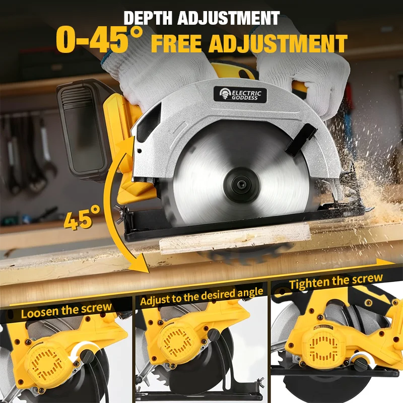 Electric Goddess Brushless 7In Electric Circular Saw Cordless Handheld Woodworking Saw Power Tool For Dewalt 20V Battery Pin view 3