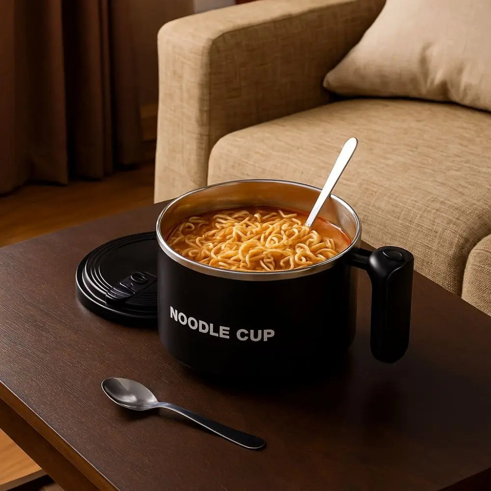 الفولاذ المقاوم للصدأ المعكرونة رامين السلطانية مقاومة للحرارة سعة كبيرة كوب المعكرونة مع غطاء مع مقبض علب الاغذية علب الاغذية