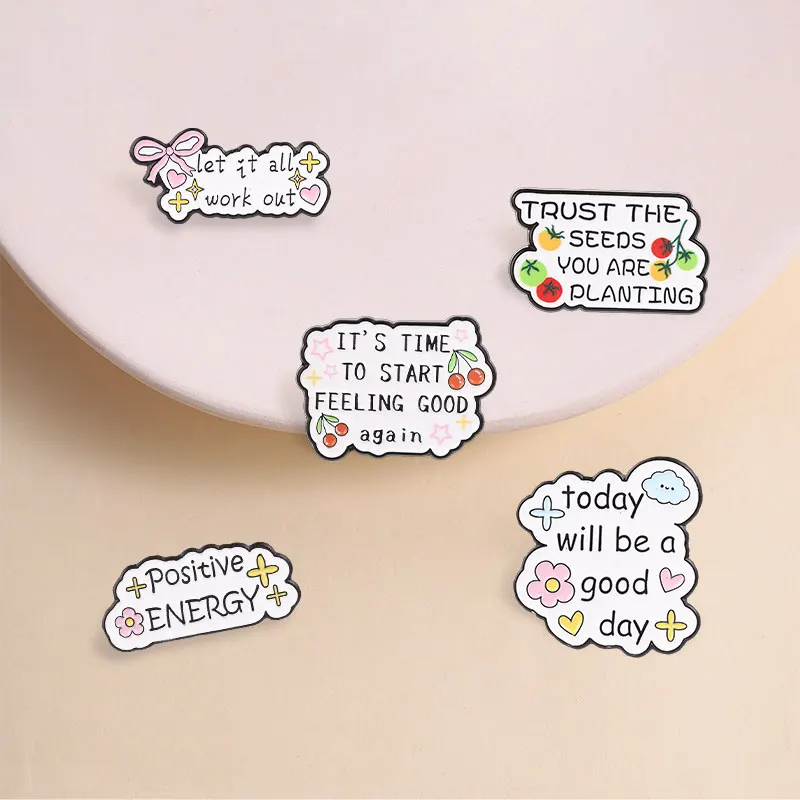 Positive Energy Cloud Today Will Be A Good Day Enamel Pin, Healing Quote Brooch for Students and Self Care Casual Style