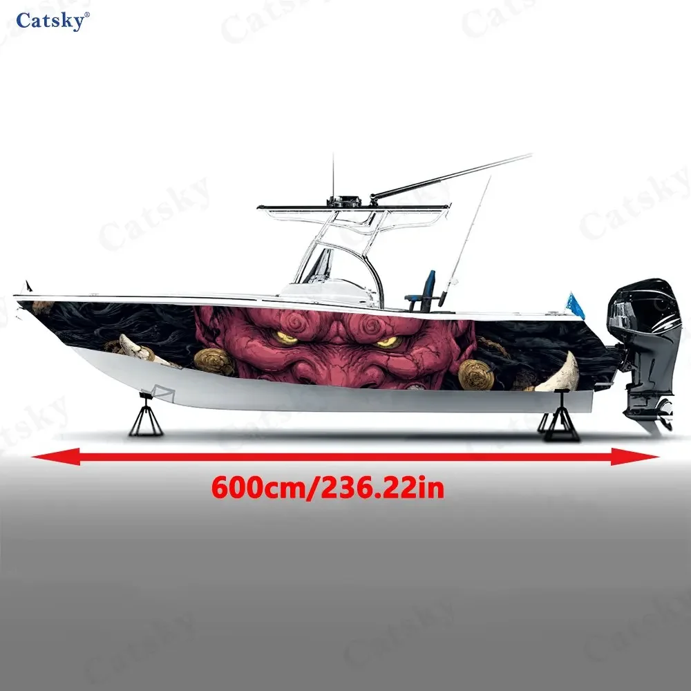 2Pcs Crimson Fierce Demon Boat Stickers, PVC Waterproof Durable Vinyl Wrap Decals for Fishing Boats, Durable and Stylish Design