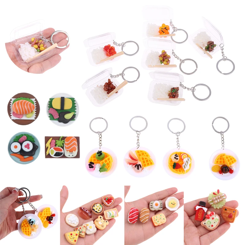 1-5pcs Cute Dollhouse Miniature Food Fast Food Box Mini Food Cookie Tray Keychain Model for BJD Doll House Kitchen Play Toys