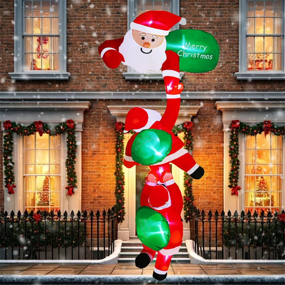 

Рождественская надувная зеленая сумка 2,4 м, скалолазание три Санта-Клауса со светодиодной подсветкой для внутреннего и наружного украшения крыши, окон и луча