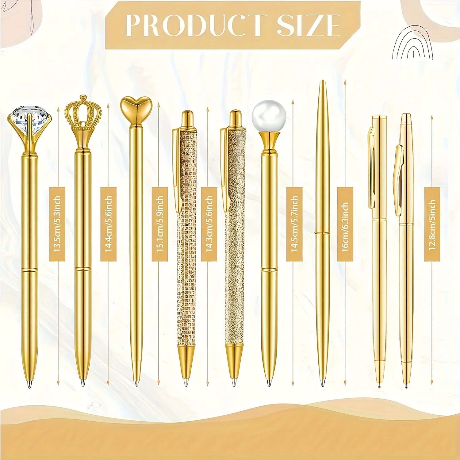 9pcs Golden Ballpoint Pens, Signature Pens, Metal Pens, Diamond-Shaped Pens, For Writing, Wedding Gifts, Business, Christmas