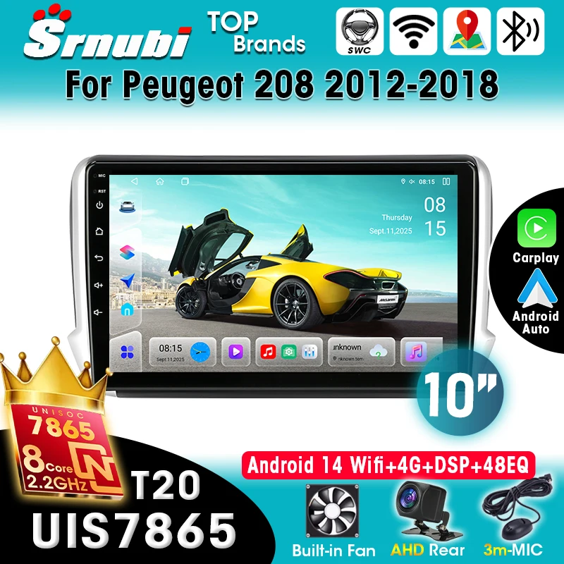 Autoradio Android 14 pour Peugeot 2008 208 2012-2018, Carplay sans fil, Auto BT 4G WIFI GPS RDS FM, autoradio multimédia