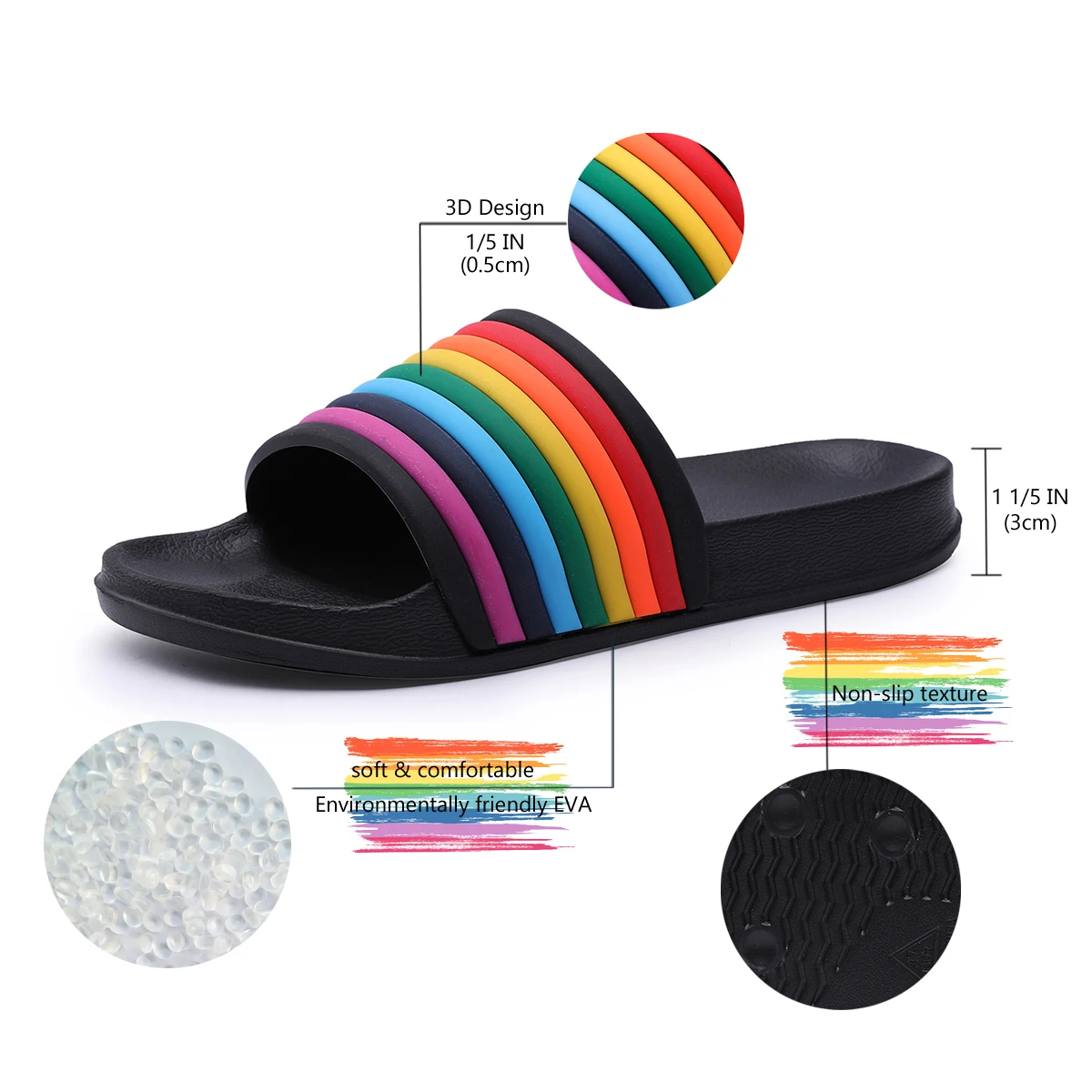 Rainbow Slippers for Women and Men House Slides Shower Sandals Cushioned Soft Sole