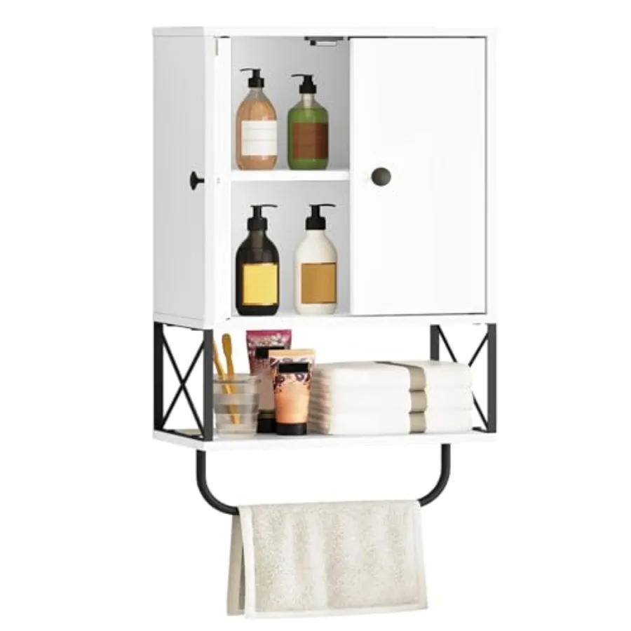 

Bathroom Wall Cabinet with 2 Doors and Adjustable Shelf Farmhouse Medicine Cabinet with Towel Rack 3-Tier Wall Mounted Storage