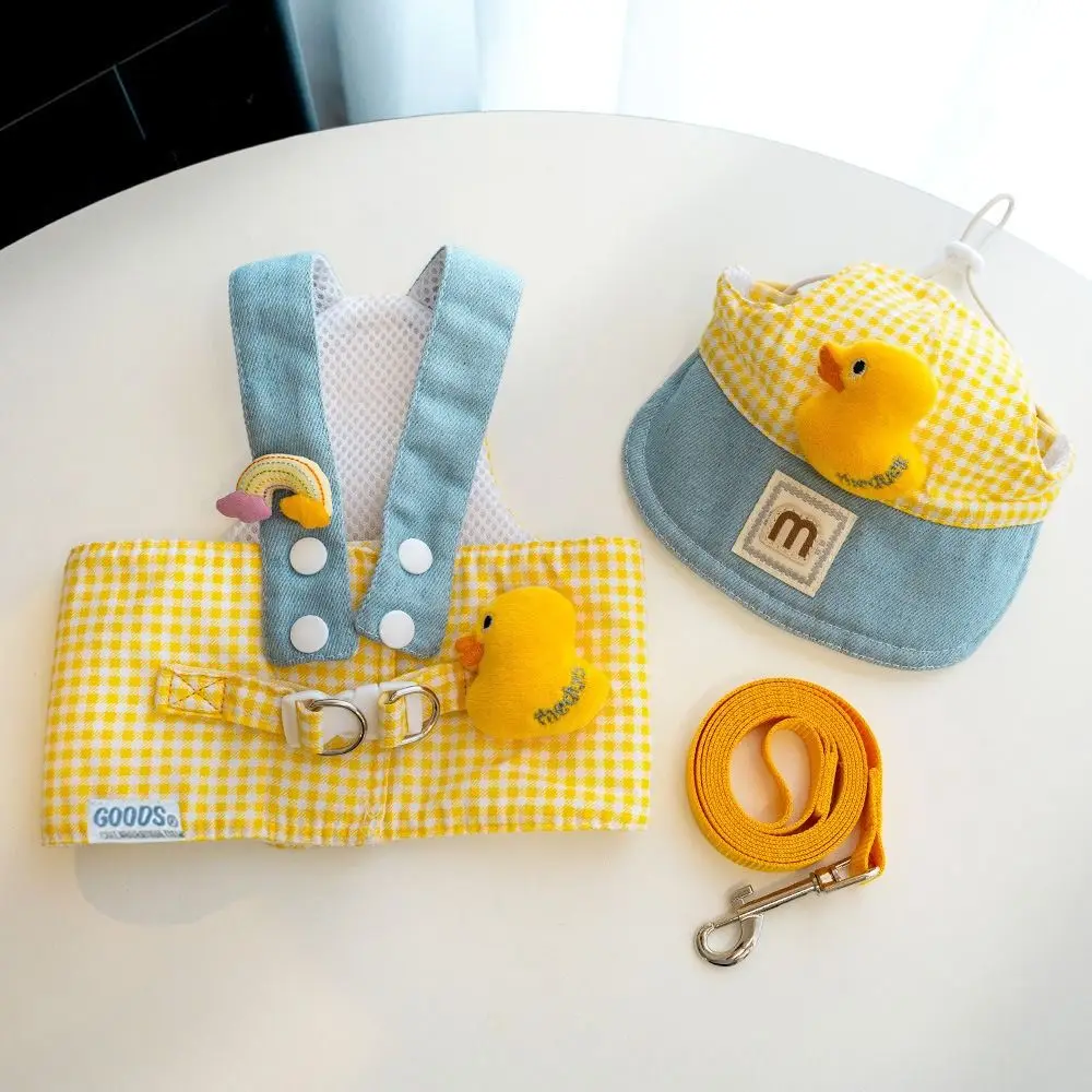 

3 Pcs/Set Breathable Fabric Pet Traction Rope Set Duck Frog Design Puppy Clothes Outgoing Dog Leash Cute Hat Cat Chest Harness