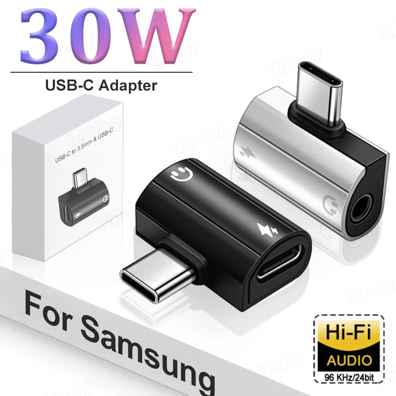 OTG USB Type C To 3.5mm Audio Adapter PD 30W Fast Charger For Samsung S24 S23 S21 Ultra A54 A53 USB-C Audio Headphones Converter