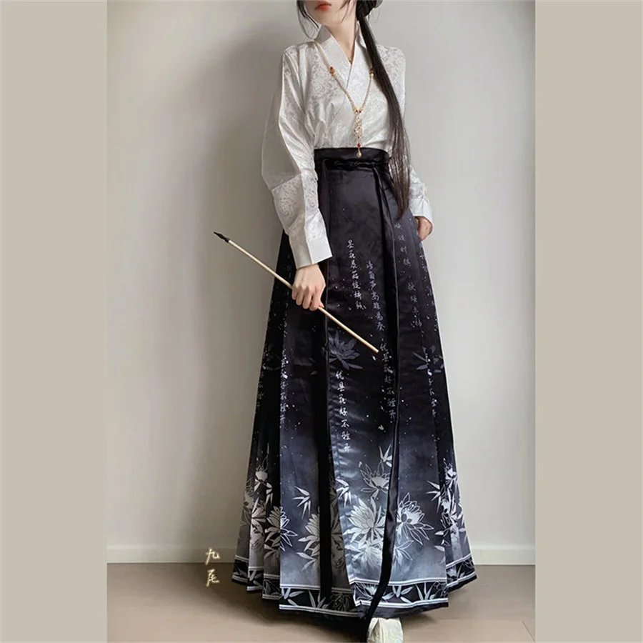 

Chinese Fashion Hanfu Horse Face Skirt + Shirt Sets Plus Size XL Women Chinese Traditional Vintage Hanfu Modern Chinese Clothing