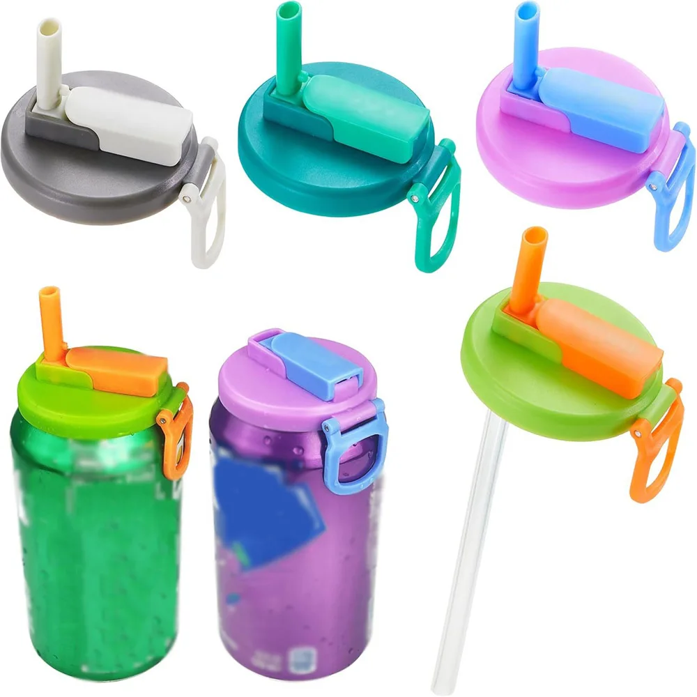 Tapa de refresco de viaje, tapa de silicona para refrescos, tapas de refrescos reutilizables con pajitas, cubiertas sin Bpa para latas de bebidas estándar para picnics