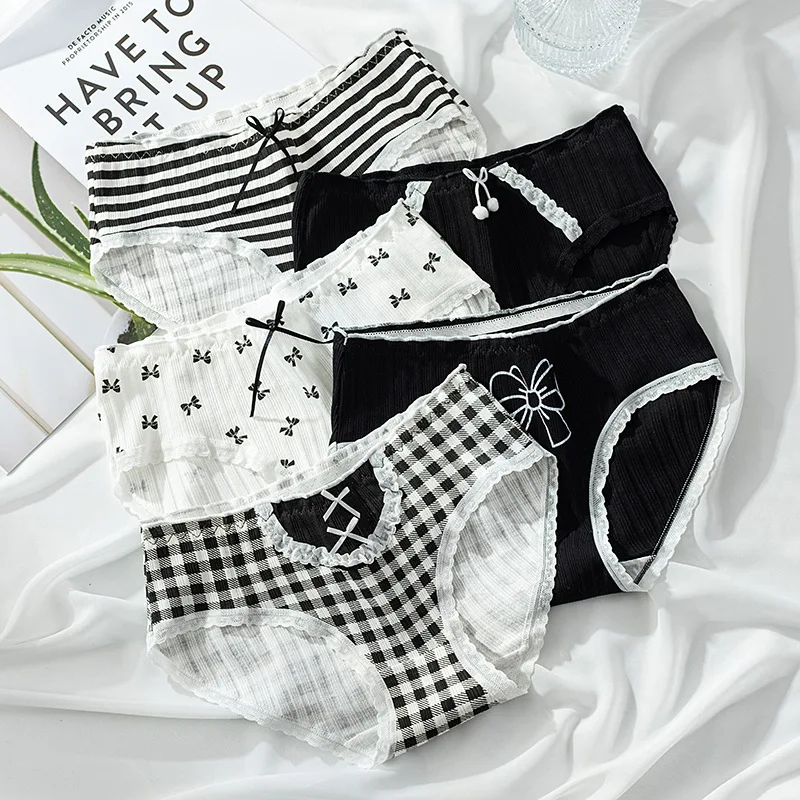 

Women Cotton Underwear Cute Lolita Bow Print Panties Girl Briefs Mid-waist Sexy Panties Women Lingeries Student Underpants Panty