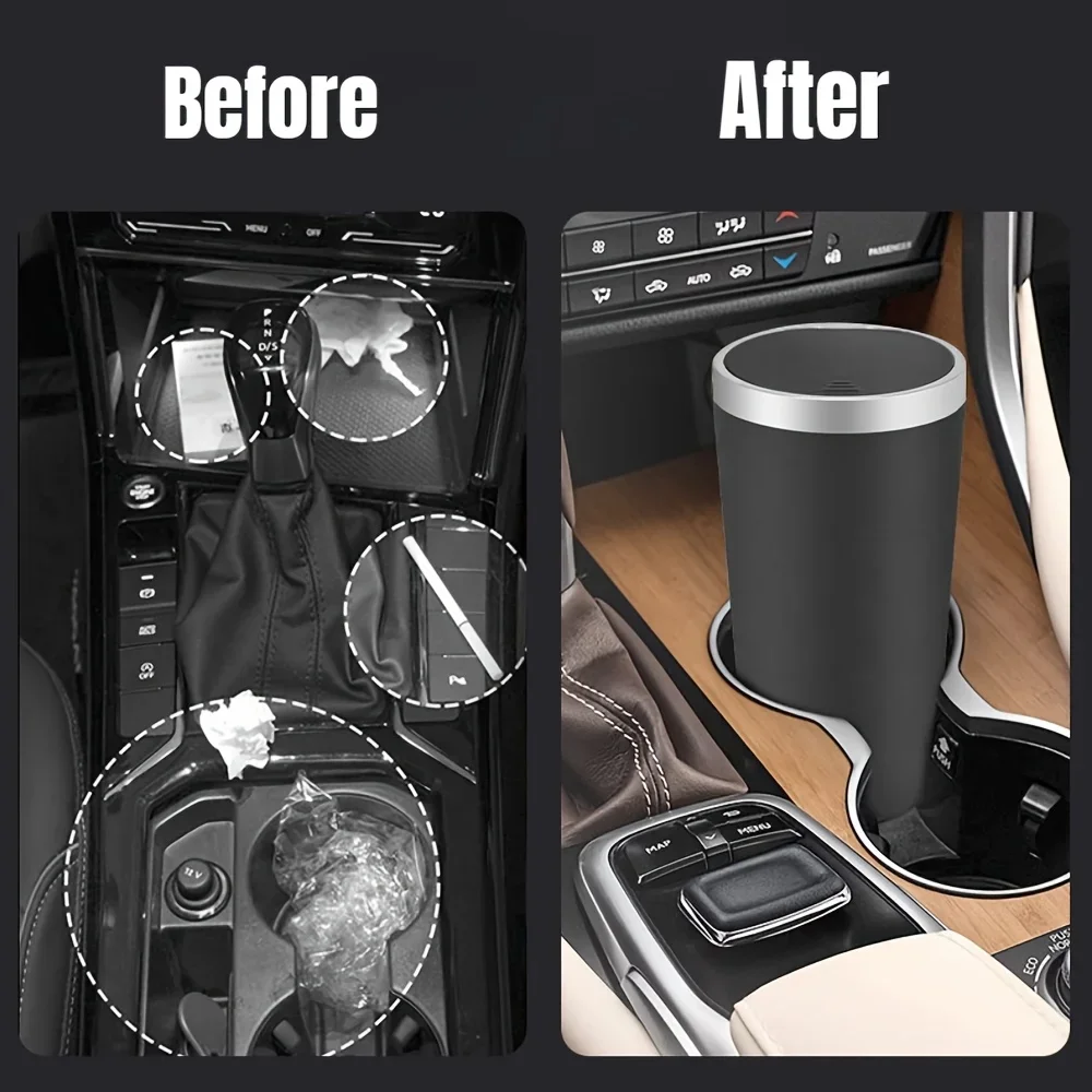 

Compact Leakproof Mini Car Trash Can with Easy-Press Pop-Up Lid Durable Odor-Blocking Waterproof ABS Bin for Cup Holders Storage