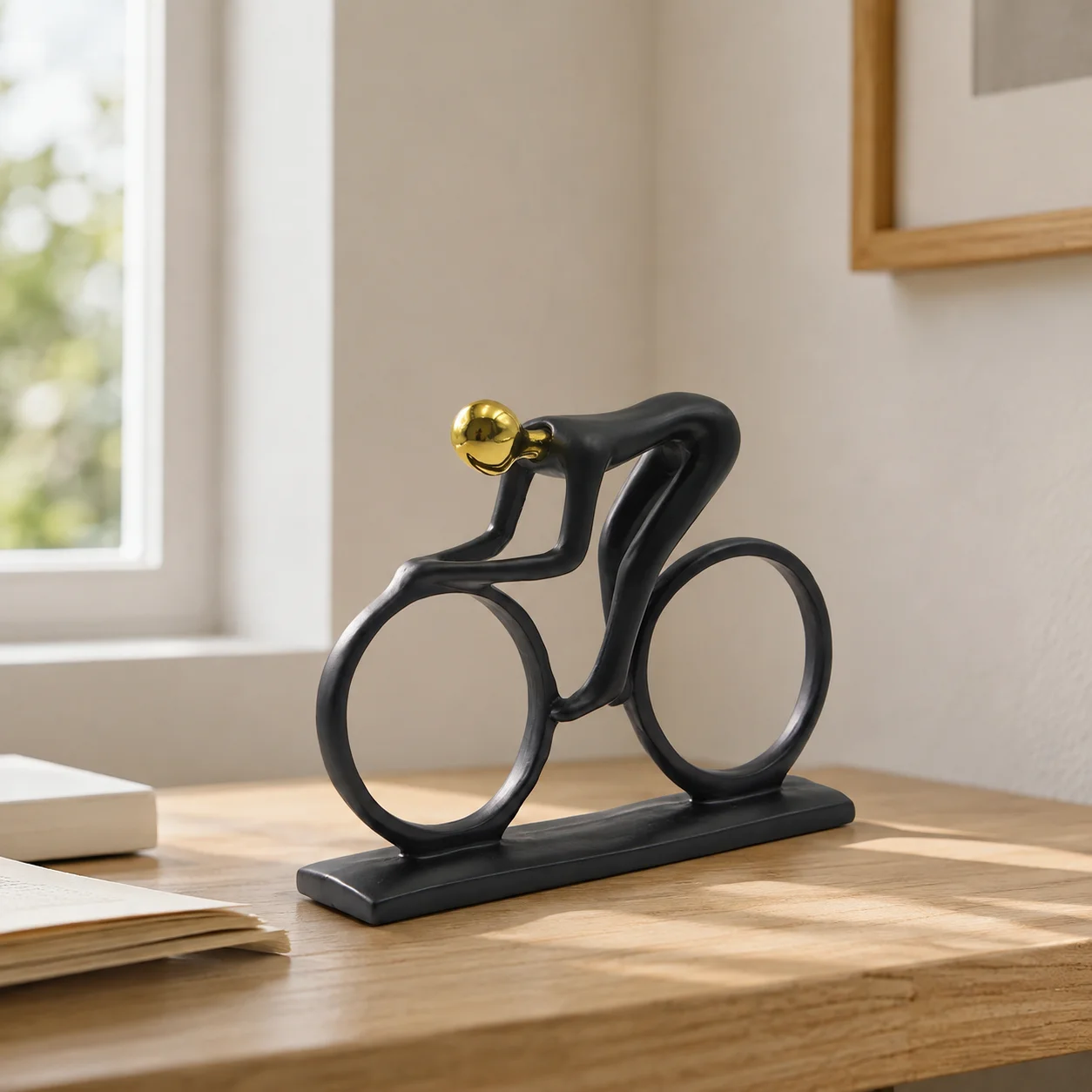 Cyclist Sculpture Resin Black Gold Bicycle Rider Statue Abstract Sports Figurine Home Office Desk Shelf Decor Gift for Cyclists