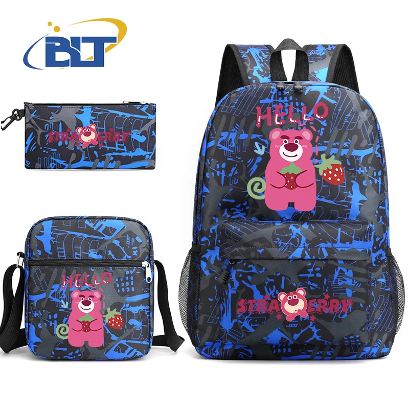 MINISO lotso bear print student school bag set children's shoulder bag backpack pencil case 3-piece set