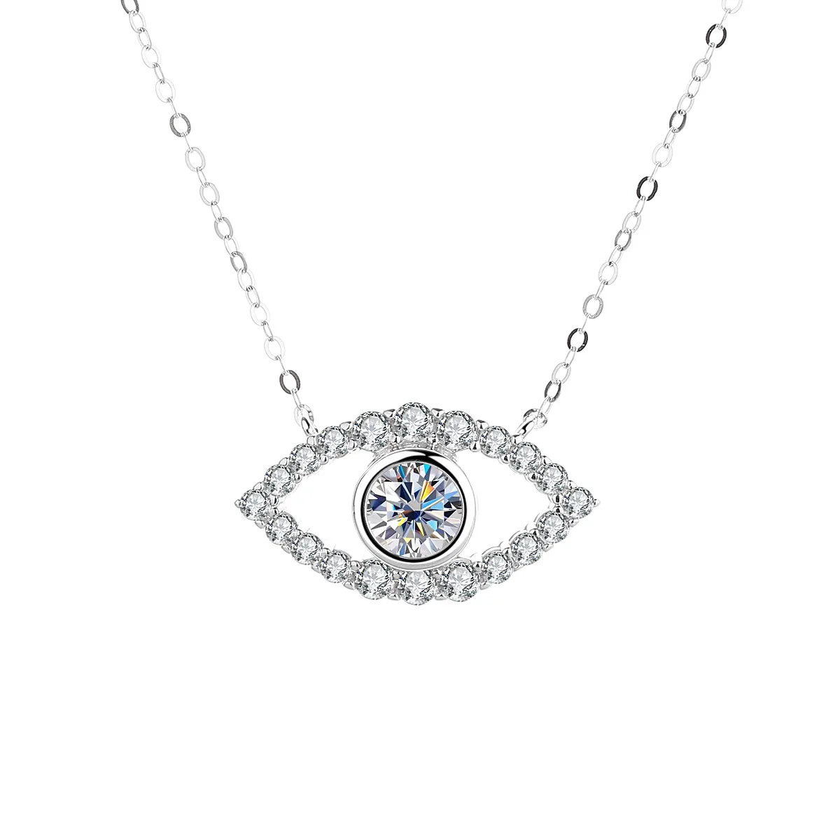 

D color s925 sterling silver platinum-plated devil's eye moissanite necklace women's high-end color heart's eye pendant