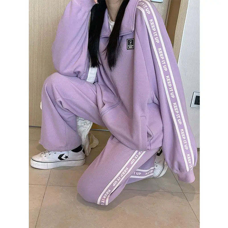 Sports Set Female Spring and Autumn Students Korean Version Loose Thin Fashion Sweatshirt Leisure Two-piece Set