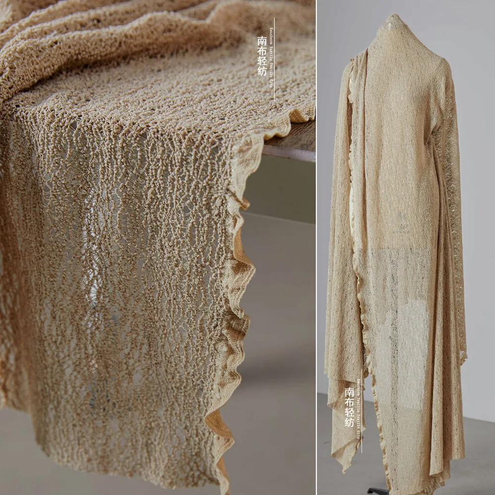 Khaki Burnout Knit Fabric Sheer Lace Mesh Slightly Stretchy Dress Designer DIY Sewing Material