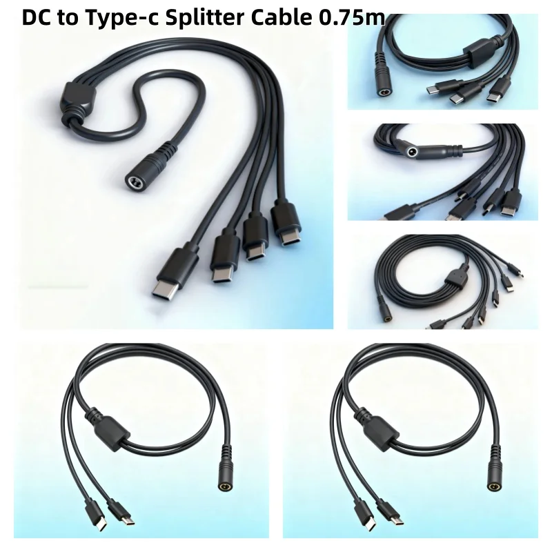 

DC 5.5*2.1mm To Type-c Splitter Cables Power Charger Cables 0.75M 1 to 2 3 4 5 6 Data Cable 18AWG All Coppwe Power Cord