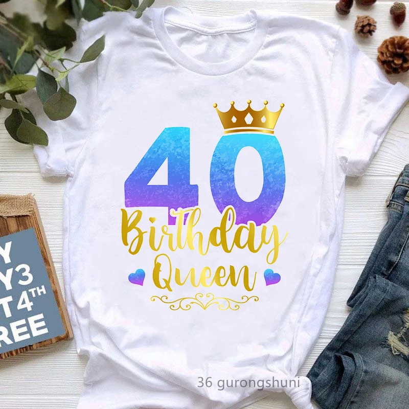 

50th/30th/40th/25th/60th Birthday Queen Graphic Print Tshirts Women Crown Love T Shirt Femme Summer Short Sleeve T-Shirt Female