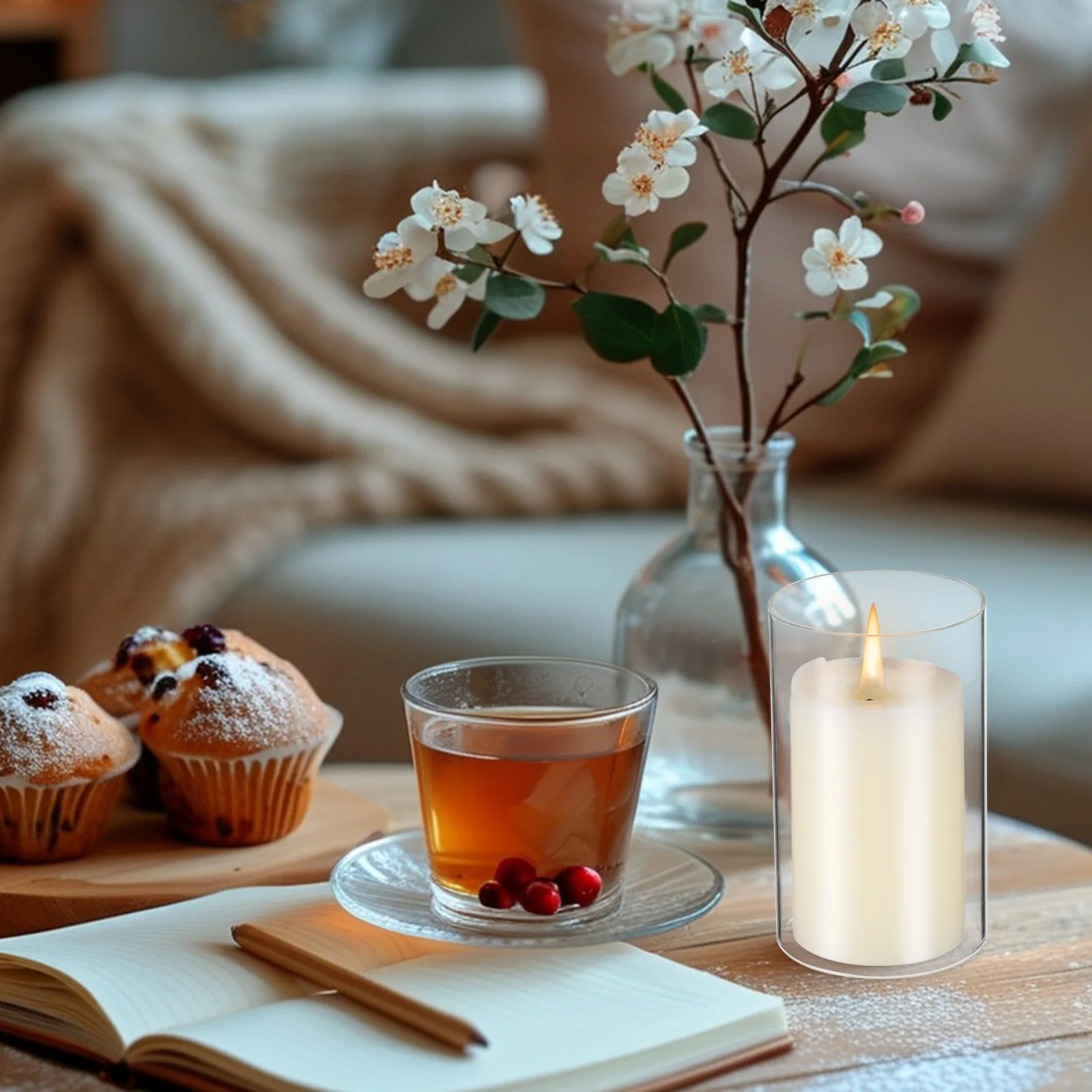 

4Pcs Transparent Glass Covers High Borosilicate Windproof Cylinder Shade Room Adorn Cover