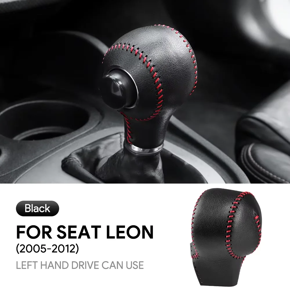 For Seat Leon MK2 2005 2006 2007 2008 2009 2010 2011 2012 Genuine Leather Hand-stitched Gear Shifter Car Shift Gear Switch Cover