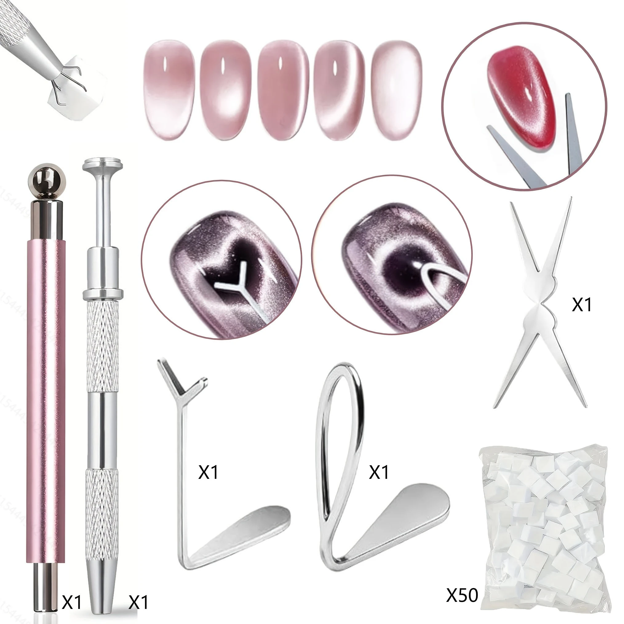 55Pcs Professional Cat Eye Nail Magnet Set Scissor Shape Metal Magnet Tool for DIY 3D Heart Galaxy Cat Eye for Nail Salon & Hom