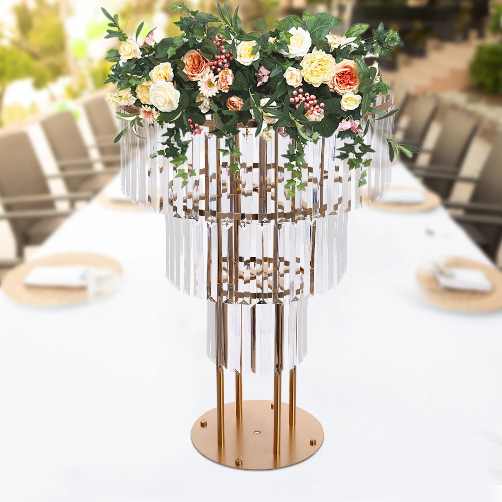 Wedding Gold Crystal Flower Stand Round Pedestal Crystal Flower Stand for Party Wedding