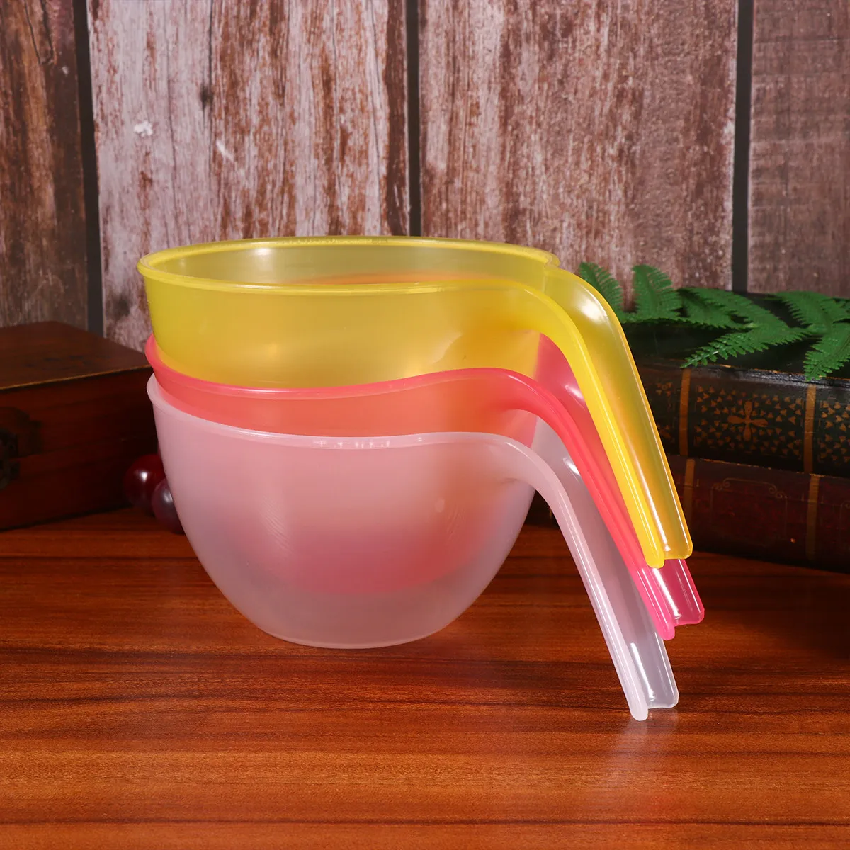 

3Pcs Sauce Mixing Bowls Simple Plastic Microwave Cooking Bowl Snacks Salad Bowl Food Serving Bowls Yellow Pink Transparent White