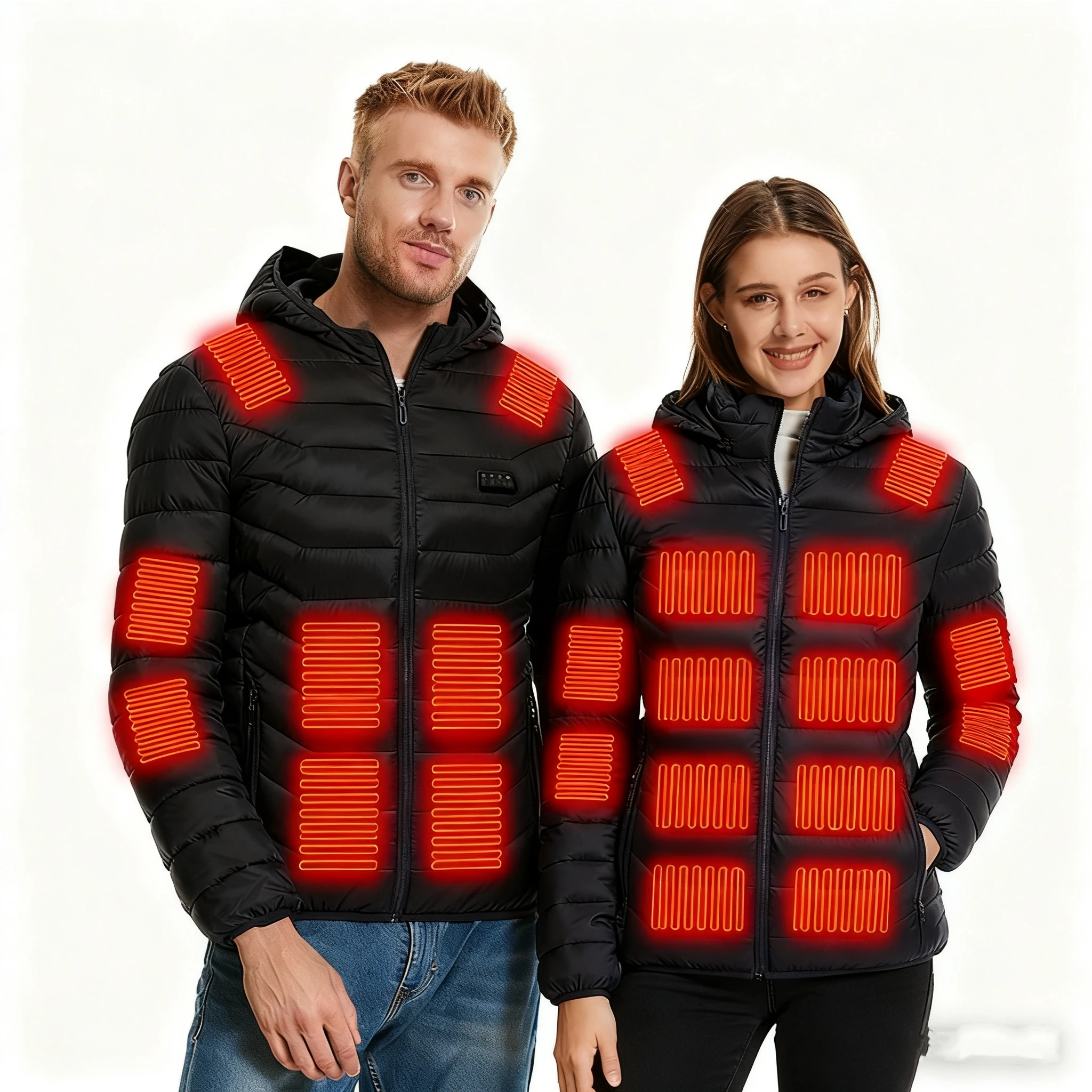 USB Heating Jackets Smart Men's parka Winter Warm  Thermostat Pure Color Hooded Heated Clothing male Warm padded jacket