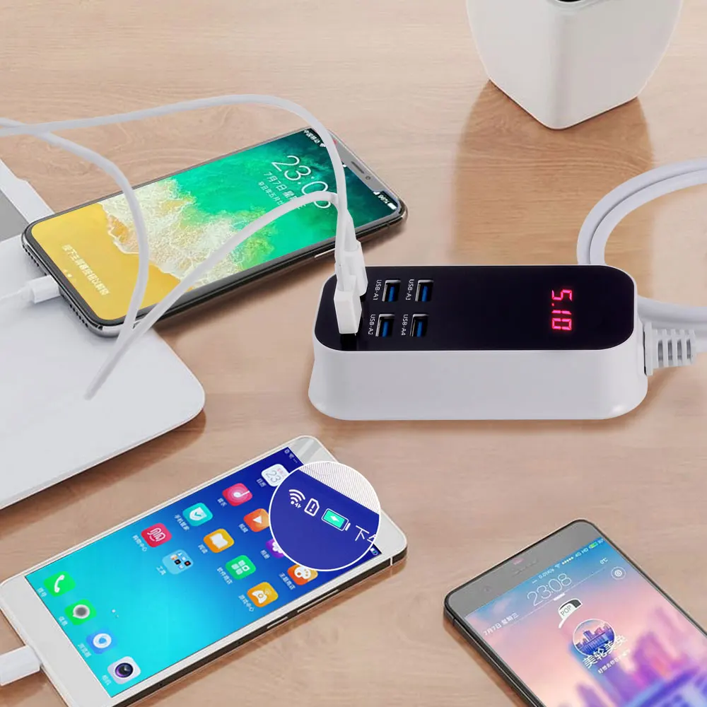 Real 50W 6-Ports USB Quick Charger PD QC 3.0 Fast Charging Display Type-C EU UK US 1.5M Desktop Power Adapter For Iphone Samsung image 6