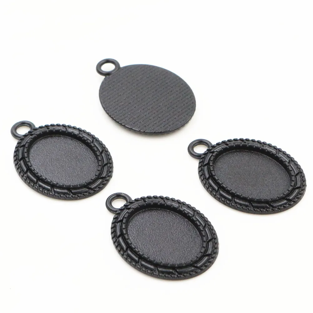 10pcs 13x18mm Inner Size Antique Silver Plated Black Bronze Simple Cameo Cabochon Base Setting Charms Pendant Necklace Findings