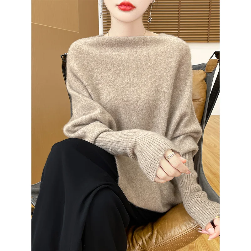 Hot Sale 100% Pure Wool Knitted Sweater Women Shawl Long Sleeve Loose Cashmere Knitwear 2024 Winter New Fashion Female Jumpers