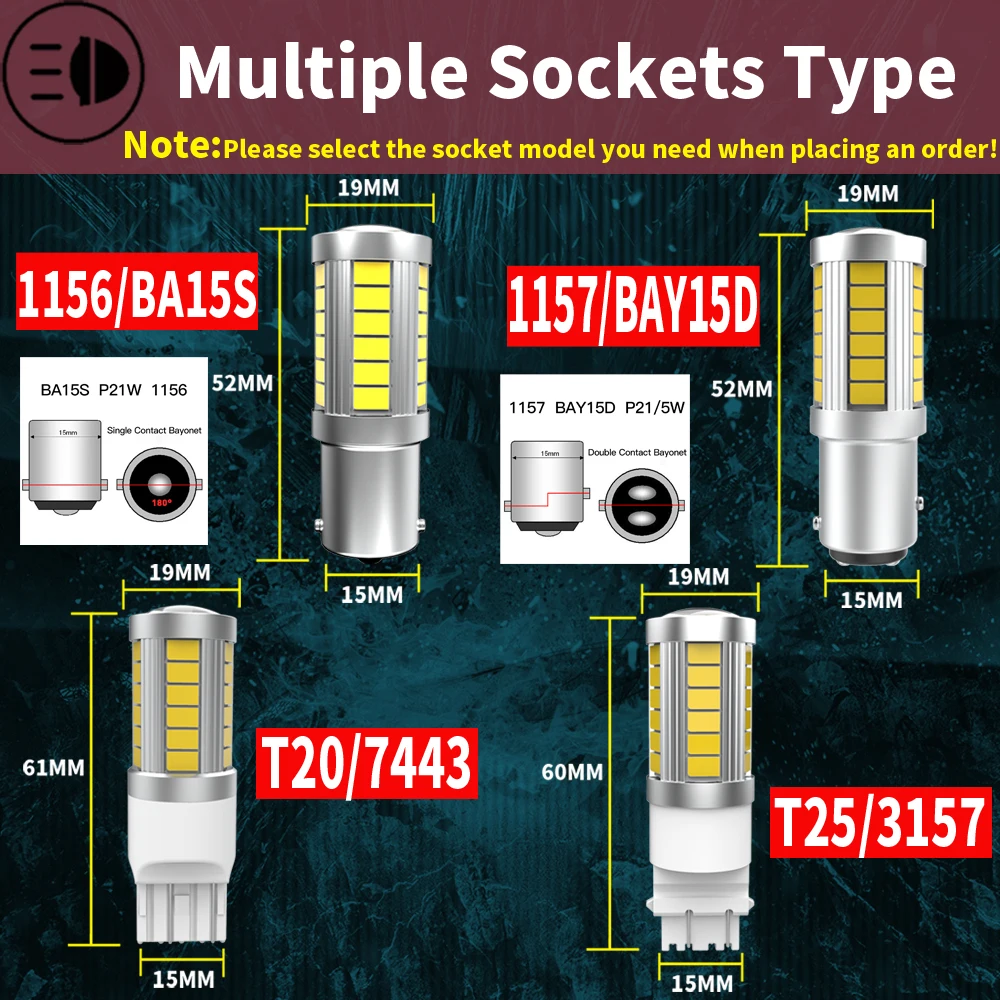 2pcs Py21w Ba15s P21w Led 1156 Bau15s Bulb 5630SMD 1157 Led Bay15d P21/5w Car Turn Signal Lamp Brake Backup Light 6000k Red