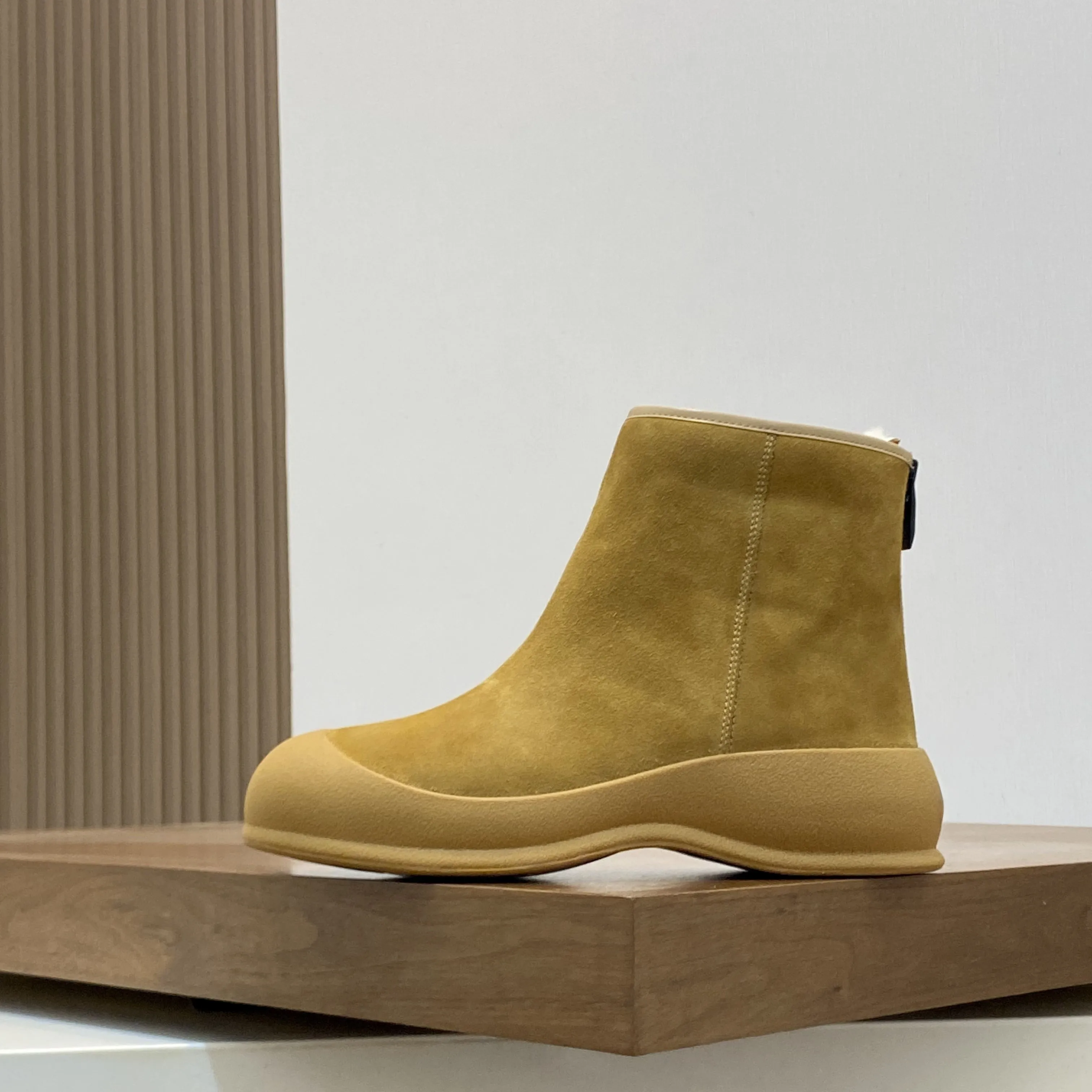 

Женские зимние замшевые короткие сапоги в парном стиле, двойная эластичная ткань, подкладка из чистой шерсти, латексная стелька, теплая удобная повседневная одежда