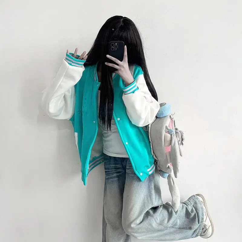 أنيمي هاتسون ميكو رشاقته سترة فضفاضة كبيرة الحجم ملابس للجنسين زي بيسبول معطف الشارع الدافئة الصوف مبطن سترات ناعمة #2