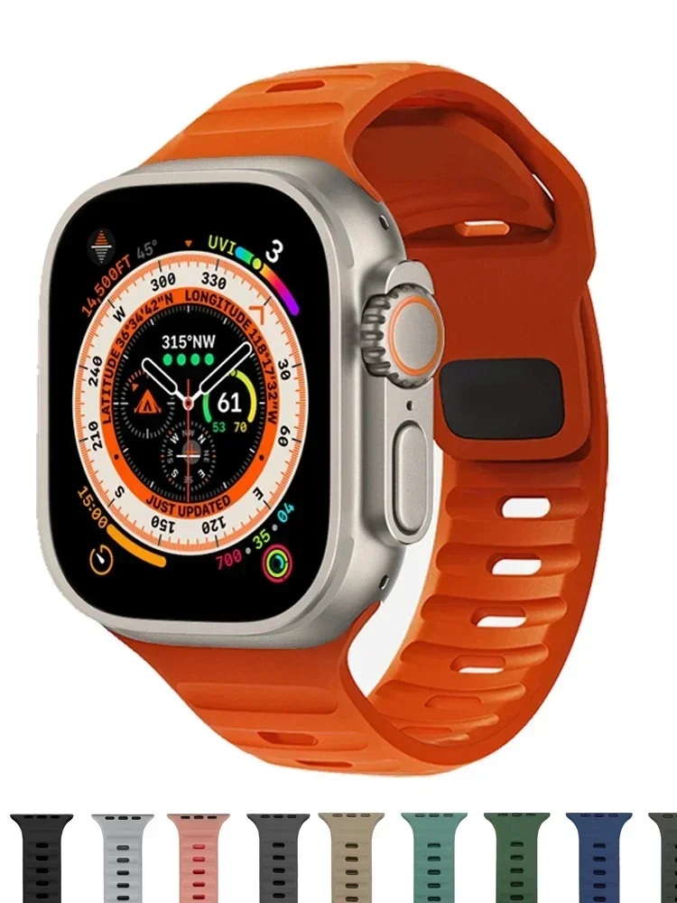 Sport Strap For Apple Watch Ultra band 49mm 45mm 40mm 44mm 42mm 41mm 38mm Silicone Air hole Bracelet iWatch Serie 8 7 6 SE 5 4 3