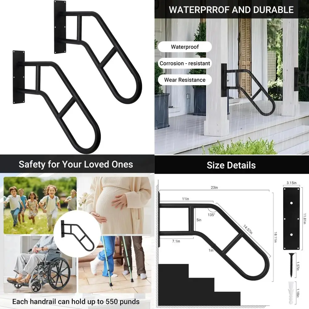 درابزين الدرج الخارجي لكبار السن، درابزين على شكل حرف U مثبت على الحائط للخطوات والشرفات والطوابق والكراجات والحدائق، عبوتان من Grab B #1
