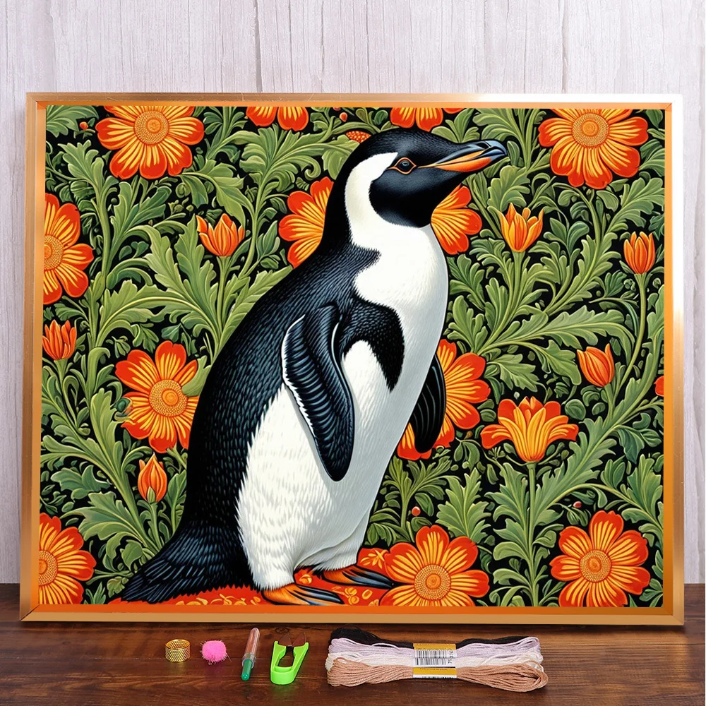 

Penguin Flower Printed Fabric Cross-Stitch DIY Embroidery Full Kit Painting Handicraft Craft Handmade Wholesale Needle Different
