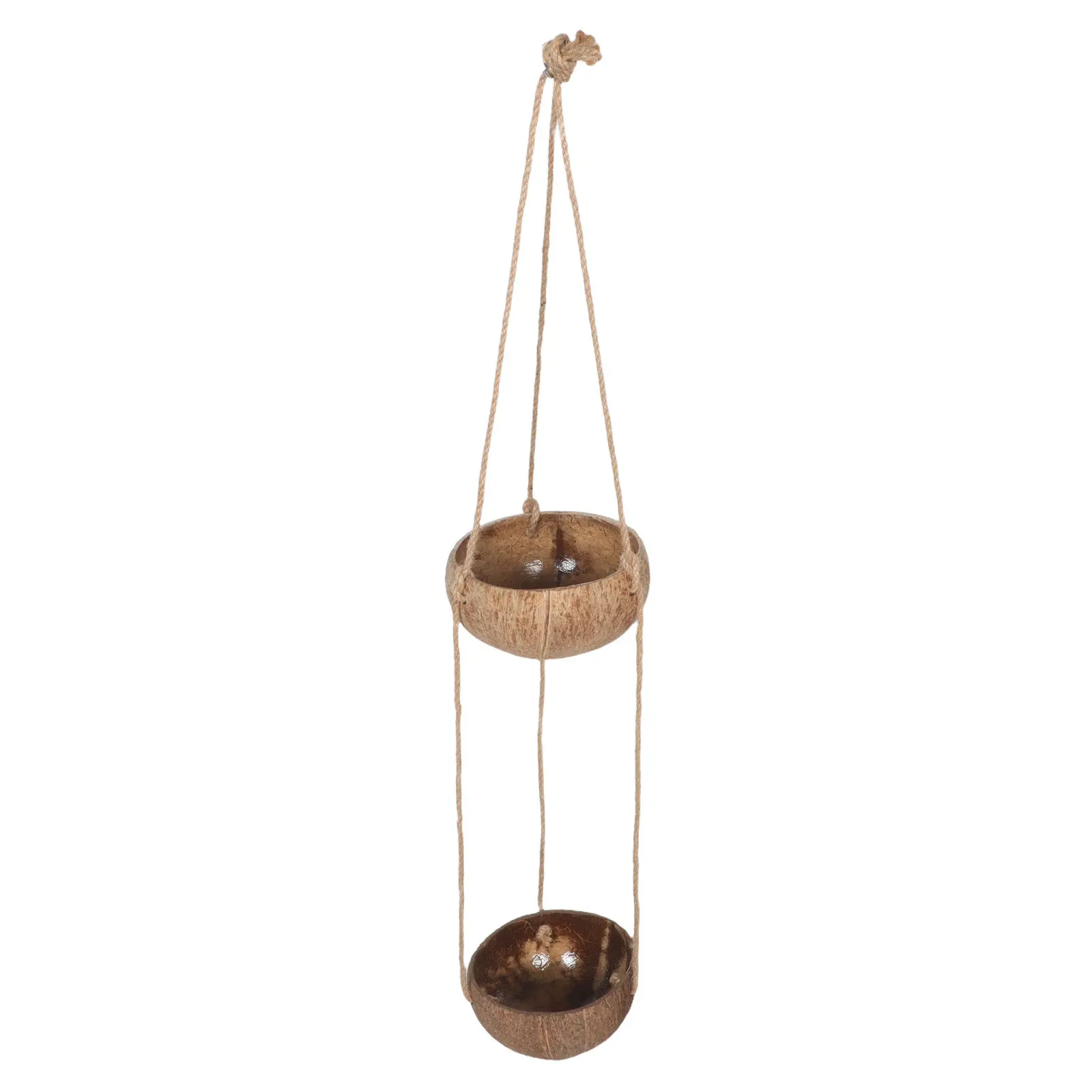 Coconut Shell Hanging Planter 2 Tier Natural Rustic Wall Basket for Succulents Herbs Orchids Indoor Decor