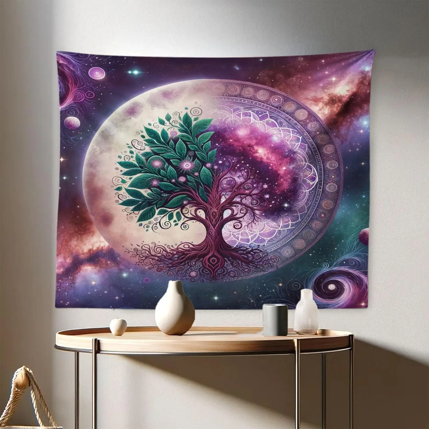Purple Tapestry, Galaxy Tree of Life Design Space and Earthy Side Branches Universe Art, Fabric Wall Hanging Decor for Bedroom