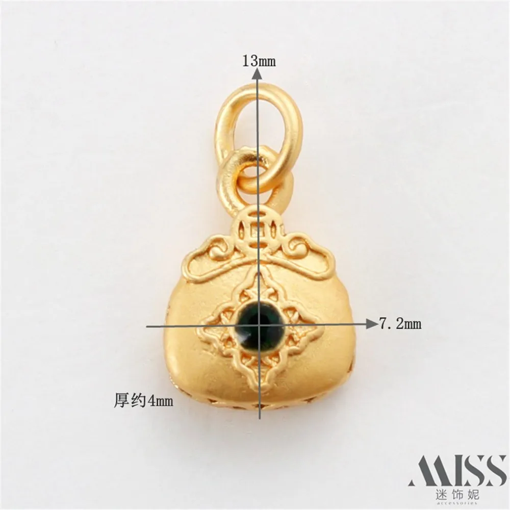 18K Gold Color Preservation Matte Gold Inlaid Zircon Lucky Pendant Lucky Bag DIY Handmade Bracelet Chain Necklace Accessories