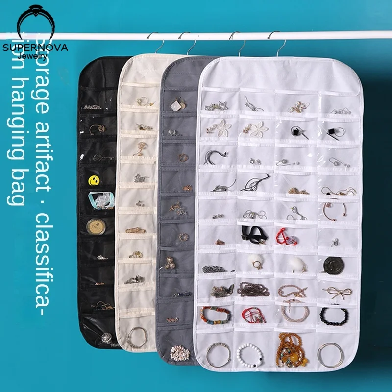 Simple Hot Hang Storage Necklace Ring Bracelet Jewelry Storage Device 80 Pockets Double sided Stand Wardrobe Display Bag