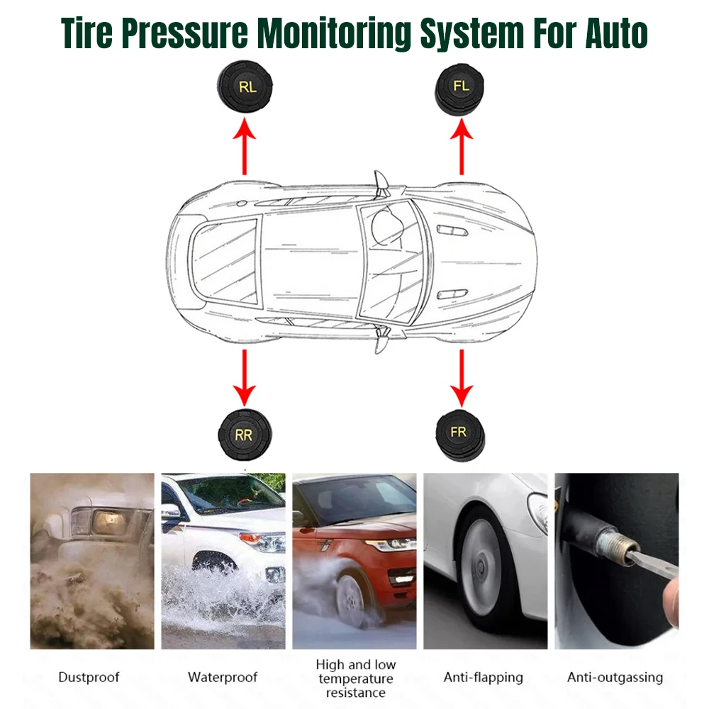 

Автомобильная система контроля давления в шинах TPMS, манометр для шин для автомобилей, экран Android, внешние датчики, сменная батарея