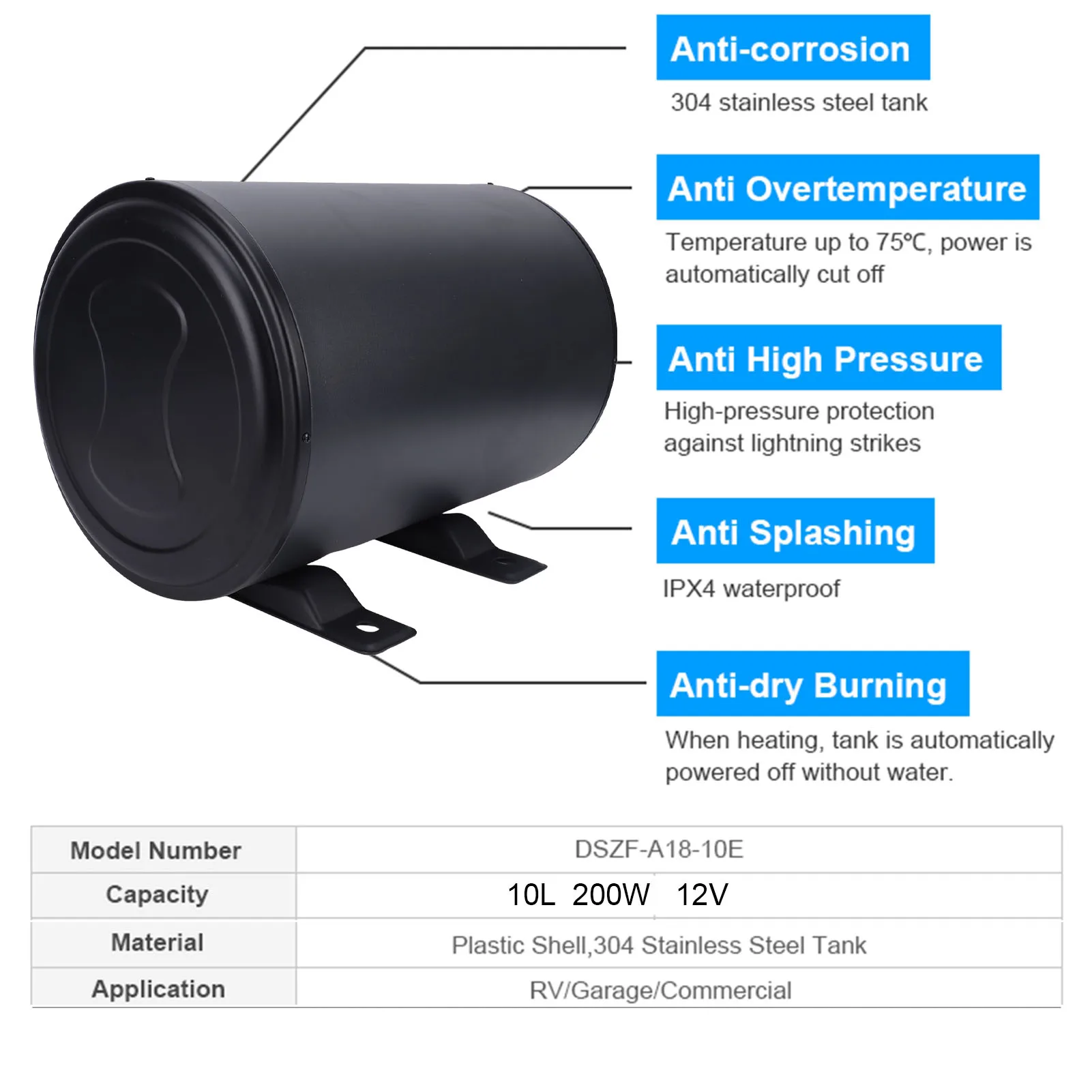 Instant Water Heater Tankless 10L Portable Hot Water Heater Instant Camping Water Heater for Outdoors Shower RV Shower White view 5