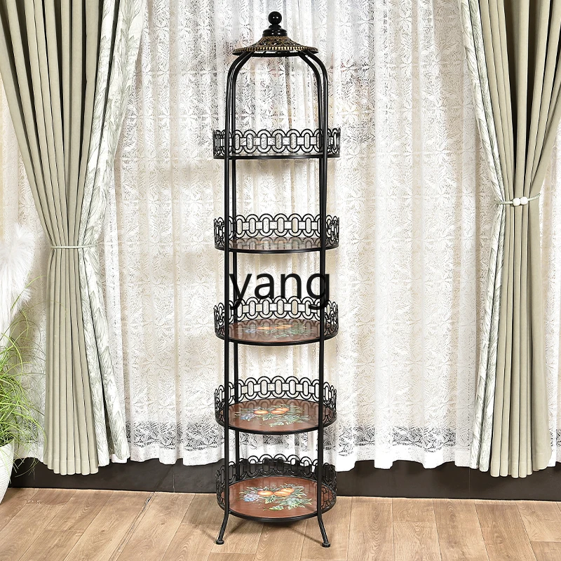 XYY wrought iron flower stand multi-layer shelf balcony green dill succulent flower pot living room round