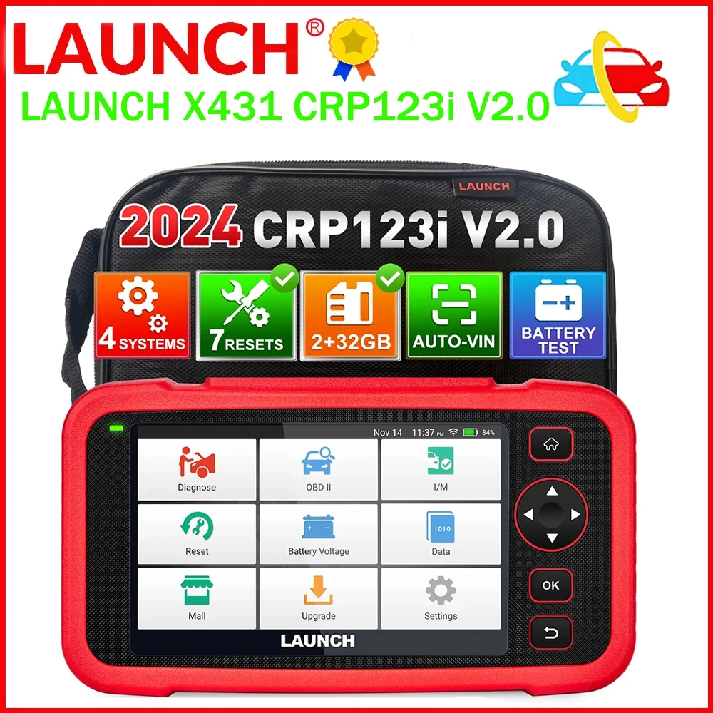 2024 Hot LAUNCH X431 CRP123i V2.0 Engine ABS SRS Transmission Car Diagnostic Tool OBD2 Scanner 4 System Scan+7 Reset Free Update 