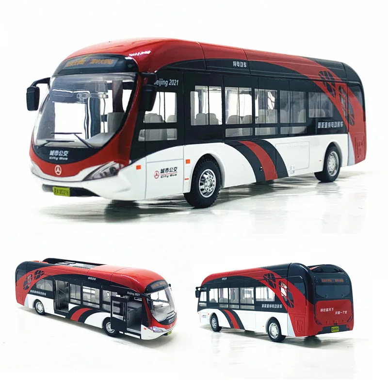 Simulação Modelo de carro de liga para crianças, ônibus elétrico, turismo turístico, som e luz, puxar para trás, presente, 1:32